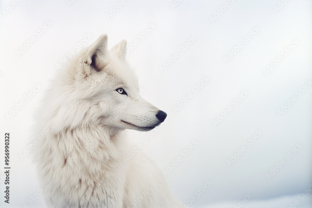 Obraz premium White Wolf on a White Background