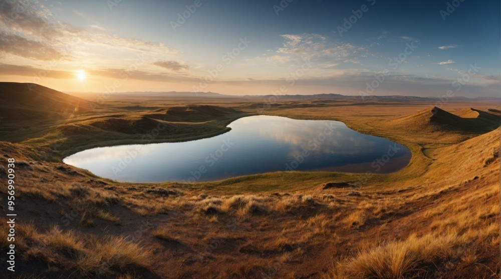 Fototapeta premium Beautiful minimalist landscape of lakes