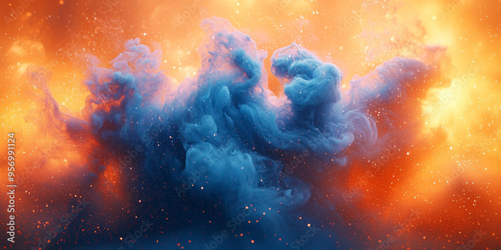 Abstract blue and orange ink swirls create a nebula-like effect, evoking cosmic wonder. Abstract blue and orange ink swirls create a nebula-like effect, evoking cosmic wonder.