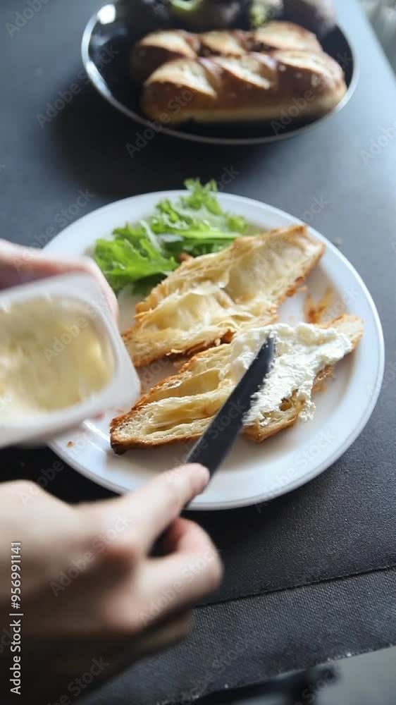 sandwich fig croissant, cream cheese fresh meal food snack on the table copy space food background rustic top view vegetarian vegan food sandwich fig croissant, cream cheese fresh meal food snack on the table copy space food background rustic top view vegetarian vegan food