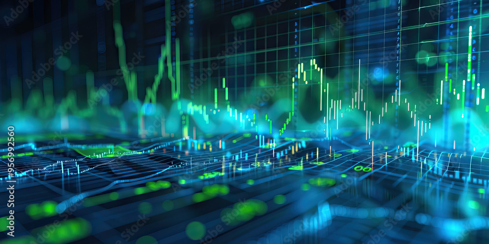 Obraz premium Market Trend Analysis Graph - Blue and Green