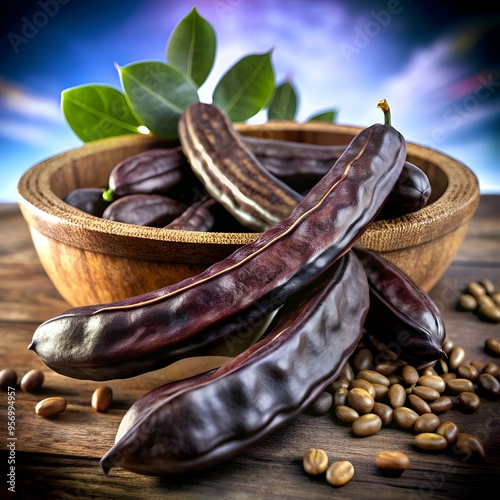 A close up of carob pods. a healthy and delicious alternative to chocolate.