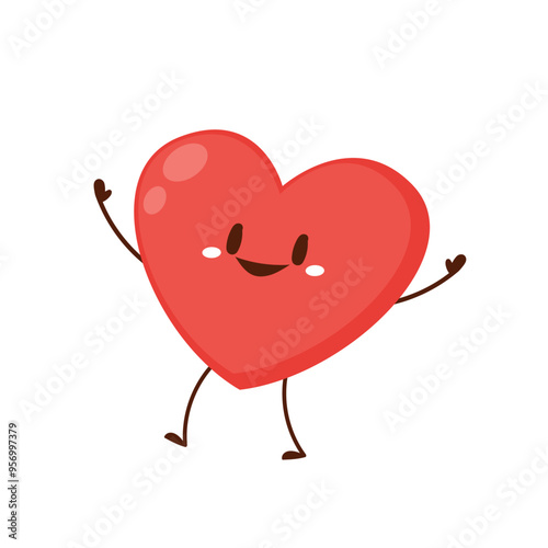 Red cute heart character. Romantic flat style Valentine's Day illustrations to express feelings of love.