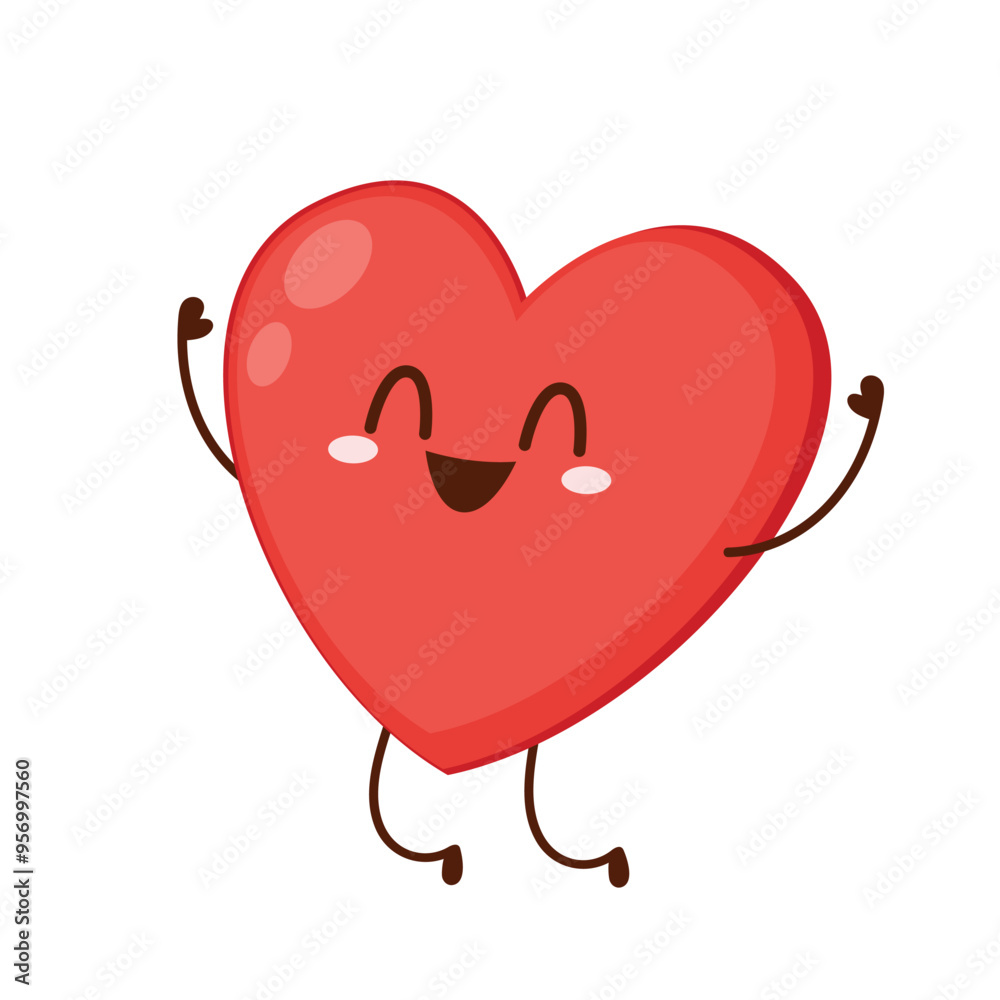 Red cute heart character. Romantic flat style Valentine's Day illustrations to express feelings of love. Red cute heart character. Romantic flat style Valentine's Day illustrations to express feelings of love.