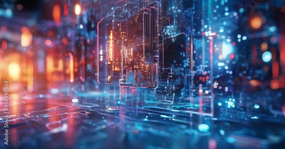 Fototapeta premium futuristic city with neon lights and lines