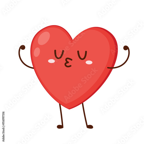 Red cute heart character. Romantic flat style Valentine's Day illustrations to express feelings of love.