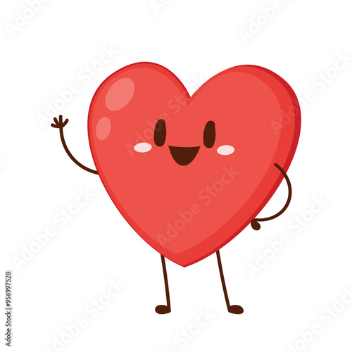 Red cute heart character. Romantic flat style Valentine's Day illustrations to express feelings of love.