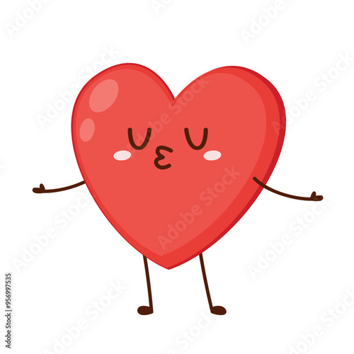 Red cute heart character. Romantic flat style Valentine's Day illustrations to express feelings of love.