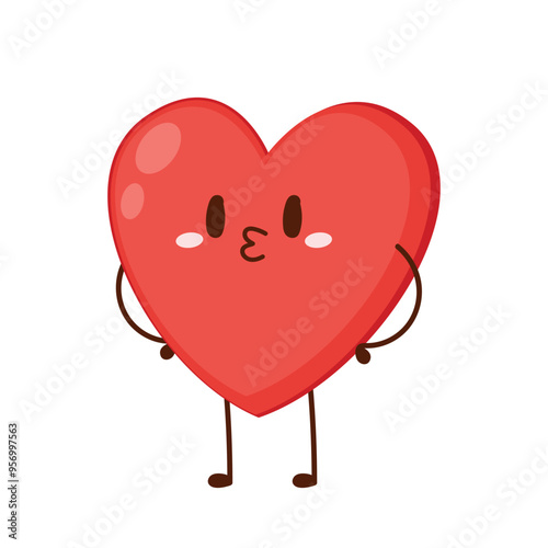 Red cute heart character. Romantic flat style Valentine's Day illustrations to express feelings of love.