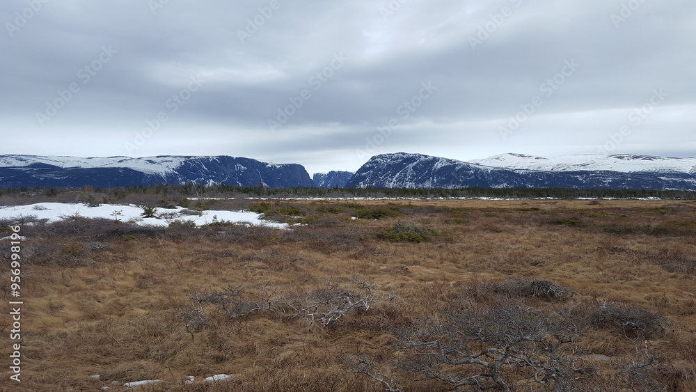 barren fields and snow mountains in the cold winter barren fields and snow mountains in the cold winter