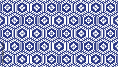 Japanese pattern Kikko background. Tortoise shell 16:9 ratio vector wallpaper.