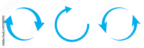 Circle arrows icon set. Round reload sign, repeat icon, refresh icon, rotate arrow icon sign and symbol, Vector illustration. blue circlr arrow set.
