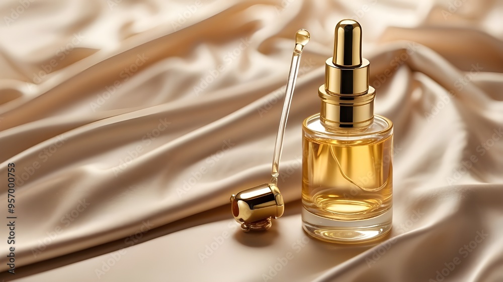 a close-up of a golden serum vial with a silky, creamy fabric beneath the glass dropper.a close-up of a golden serum vial with a silky, creamy fabric beneath the glass dropper. a close-up of a golden serum vial with a silky, creamy fabric beneath the glass dropper.a close-up of a golden serum vial with a silky, creamy fabric beneath the glass dropper.