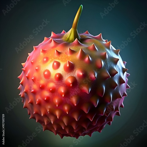 A vibrant. 3D illustration of a pulasan fruit. showcasing its unique spiky exterior and vibrant red orange tones. photo