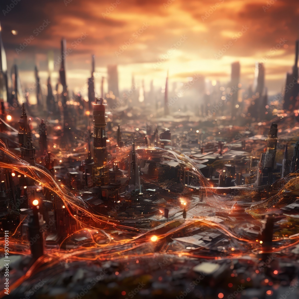 Fototapeta premium city with lots buildings and lights