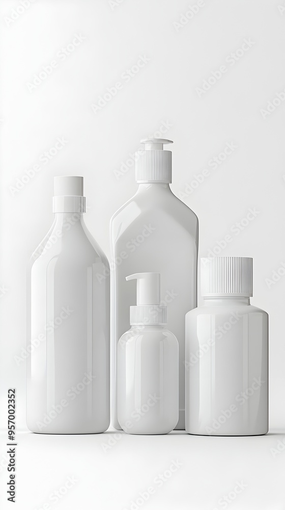 Closeup of Various White Packaged Products Displayed on Plain White Background Closeup of Various White Packaged Products Displayed on Plain White Background