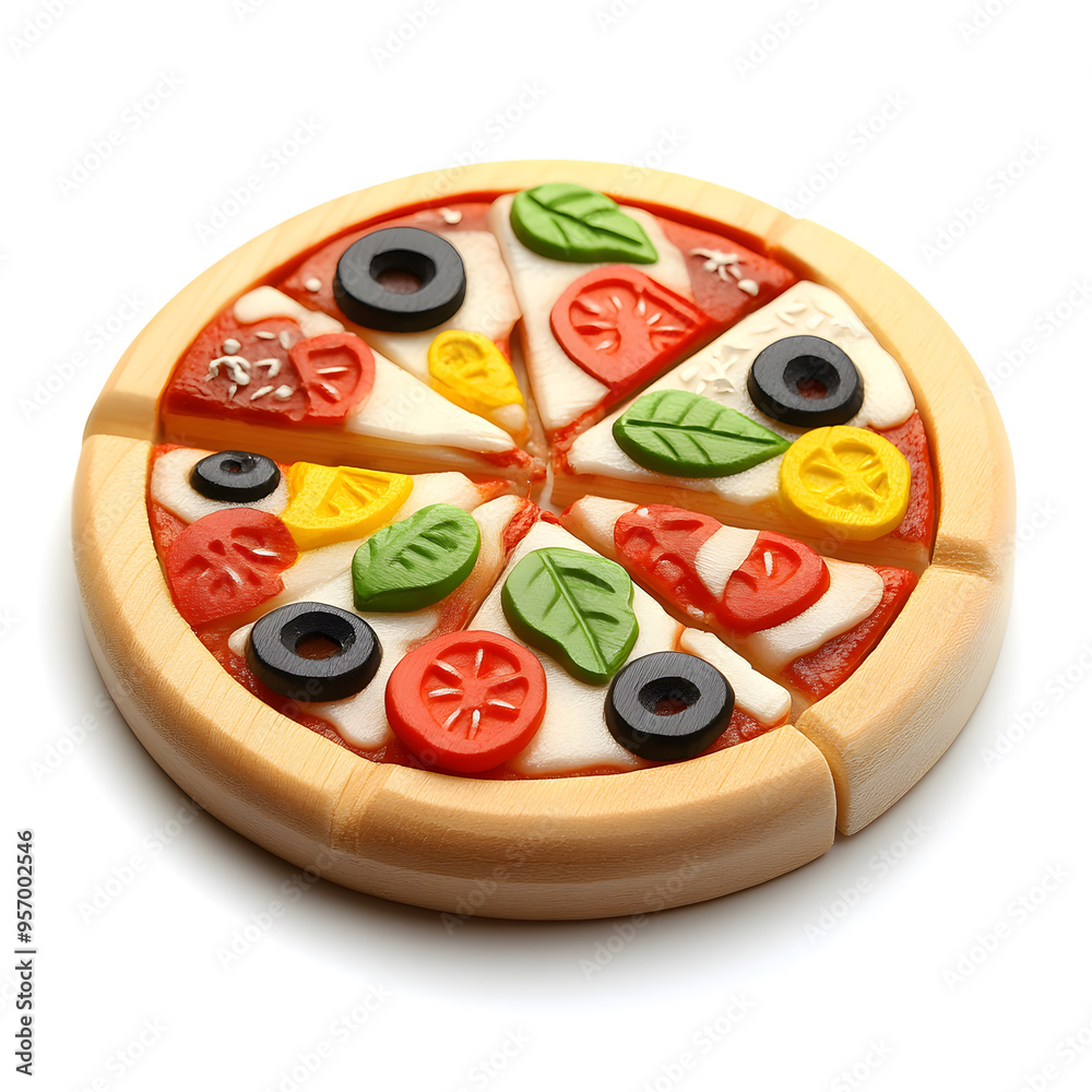 3D pizza wooden kid toy isolated on white background 3D pizza wooden kid toy isolated on white background