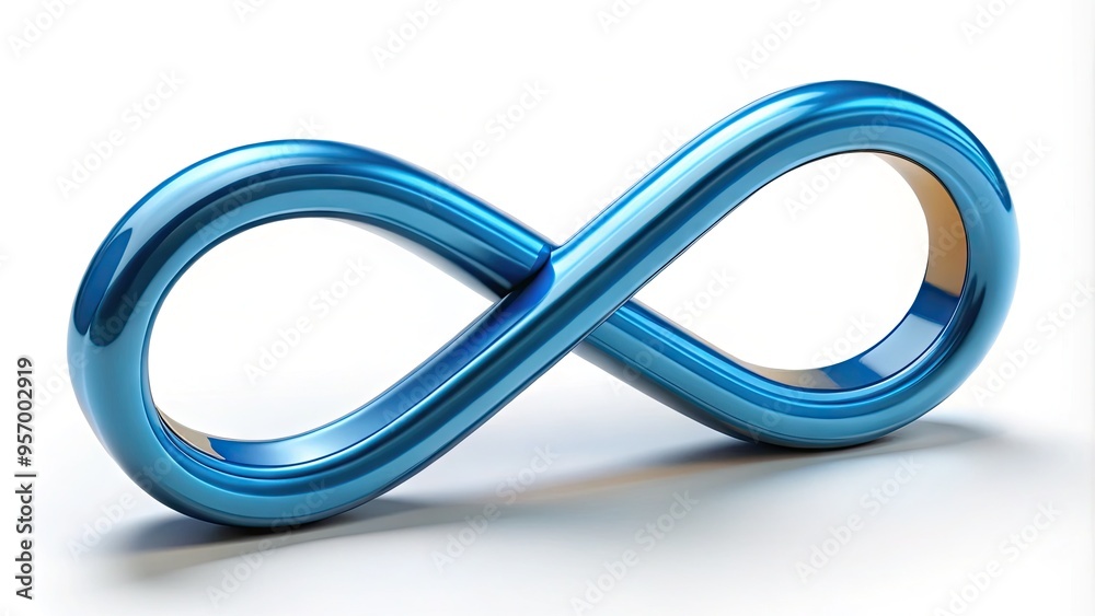 Stylish 3D graphical representation of a design icon, a sleek and modern blue infinity loop with a pencil-tip accent, symbolizing creative innovation and limitless possibilities. Stylish 3D graphical representation of a design icon, a sleek and modern blue infinity loop with a pencil-tip accent, symbolizing creative innovation and limitless possibilities.