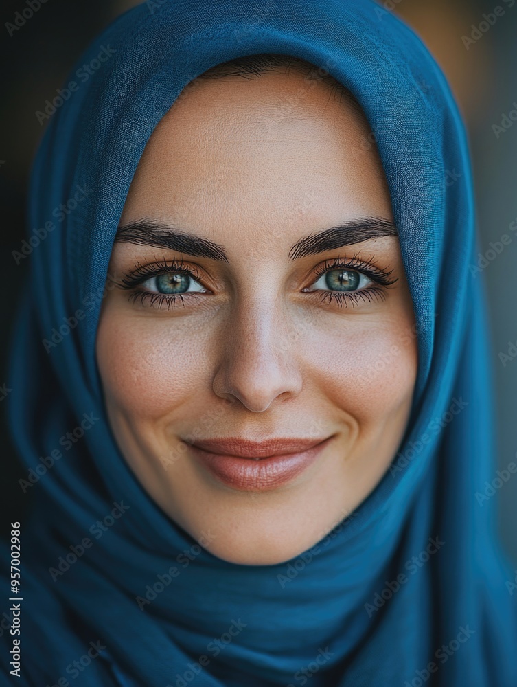 Naklejka premium Woman with blue headscarf smiling