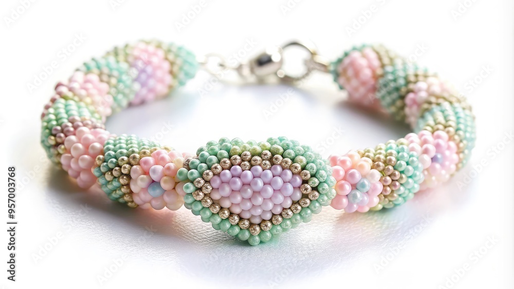Delicate heart-shaped beaded bracelet with intricate detailing and soft pastel colors, symbolizing love, friendship, and affection, perfect for romantic and sentimental occasions. Delicate heart-shaped beaded bracelet with intricate detailing and soft pastel colors, symbolizing love, friendship, and affection, perfect for romantic and sentimental occasions.