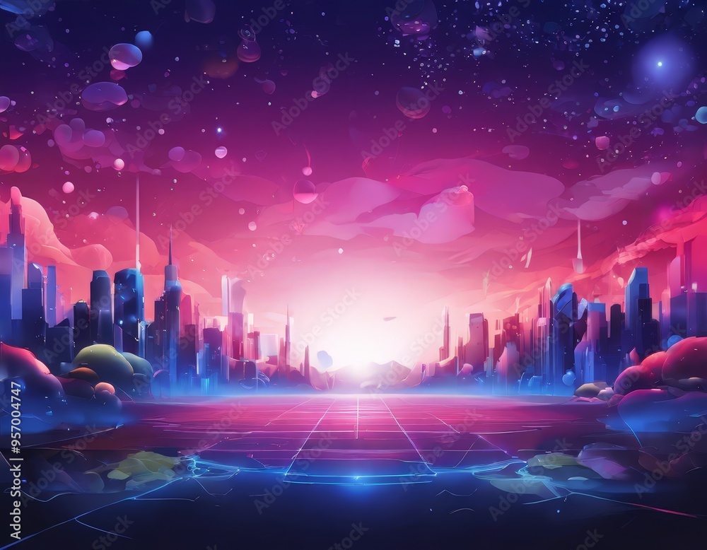 Fototapeta premium futuristic cityscape background with neon lights
