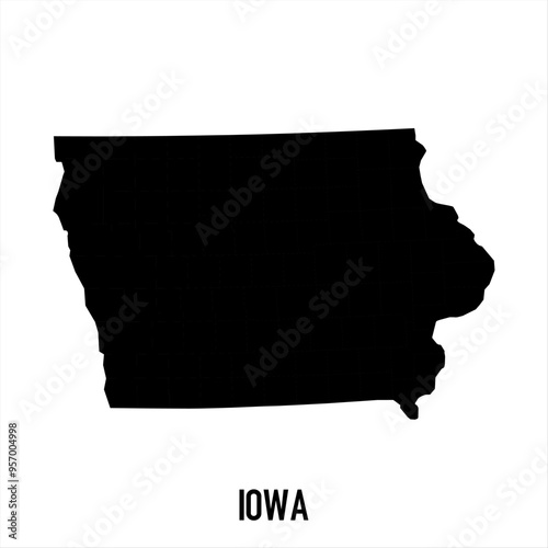 Iowa Map - black World Map International vector template with High detailed isolated on white background - Vector