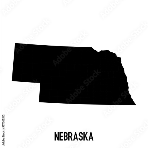 Nebraska Map - black World Map International vector template with High detailed isolated on white background - Vector