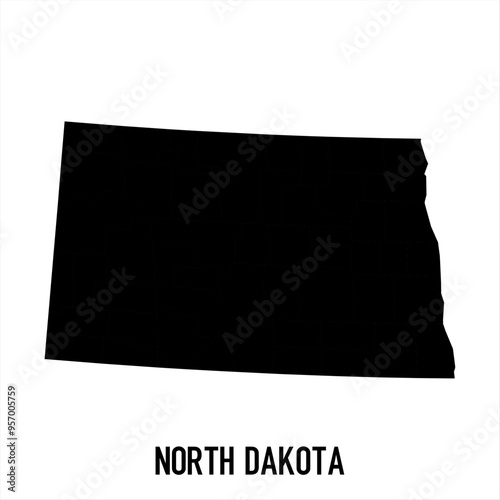 North Dakota Map - black World Map International vector template with High detailed isolated on white background - Vector