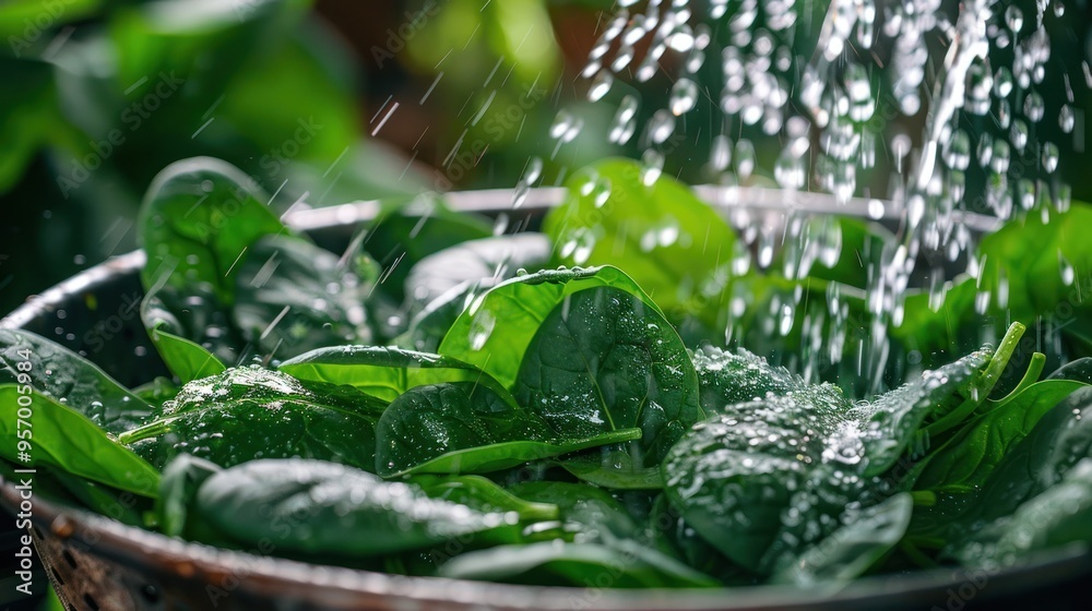 Watering Lush Green Leaves in a Verdant Garden with Droplets of Water Falling Concept of Nourishment Growth and Rejuvenation in a Thriving Natural Environment Watering Lush Green Leaves in a Verdant Garden with Droplets of Water Falling Concept of Nourishment Growth and Rejuvenation in a Thriving Natural Environment
