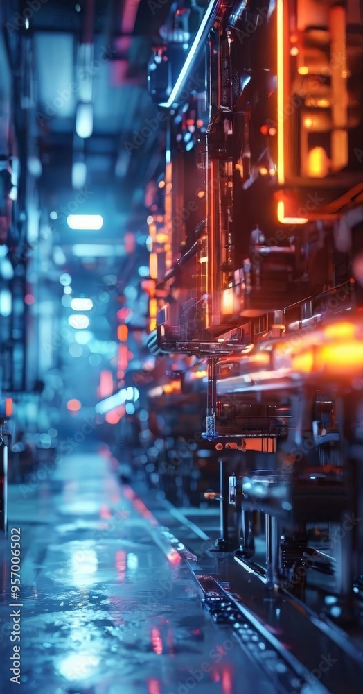 Obraz premium futuristic city with neon lights and long corridor