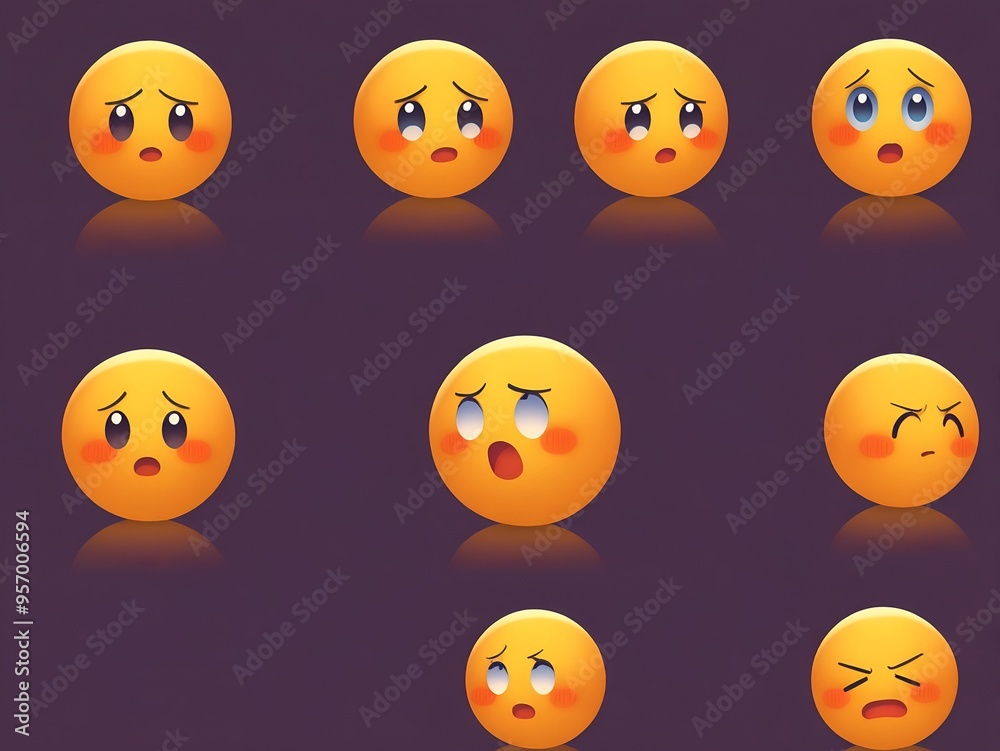 A collection of expressive yellow emojis showcasing a range of emotions, from sadness to anger, perfect for conveying feelings in digital communication.