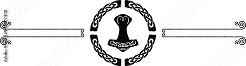 Two Spiral Lines Header - Knot Circle, Viking Thor Hammer