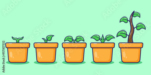 Cute cartoon vector of plant growth process with isolated layers and simple colors inside 