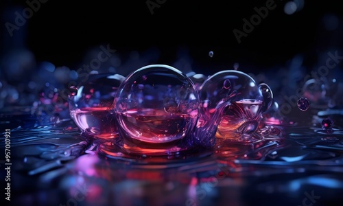 Wallpaper Mural group glass spheres floating on black surface Torontodigital.ca