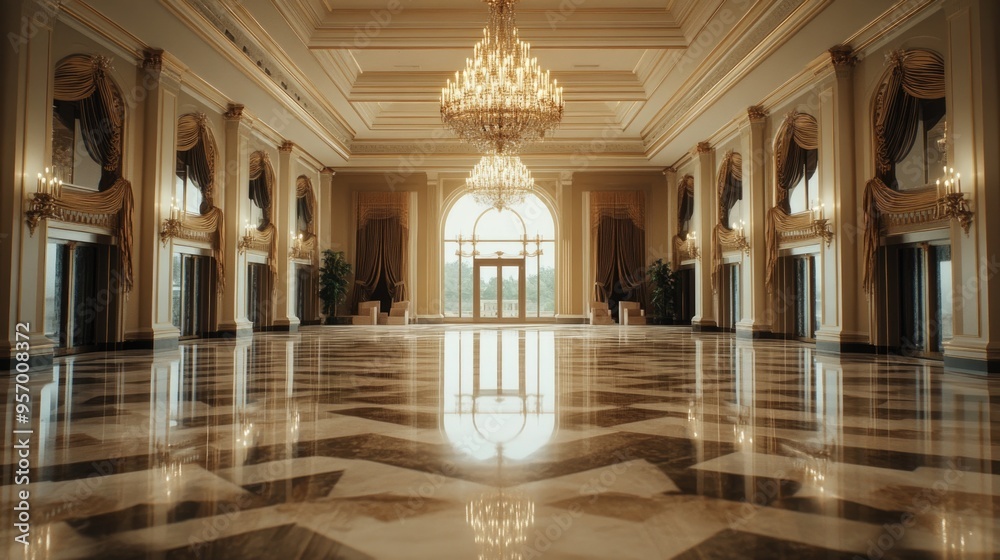 Obraz premium Large room with chandelier