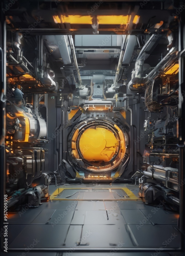 Fototapeta premium large machine room with yellow object