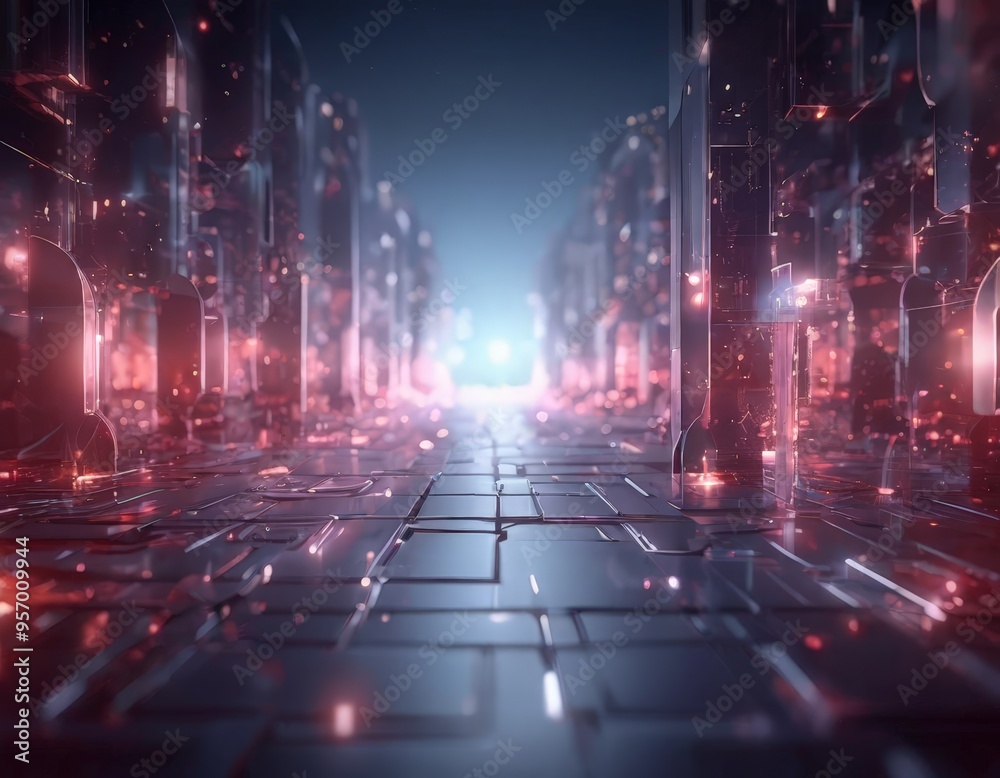 Fototapeta premium futuristic city with red lights and buildings