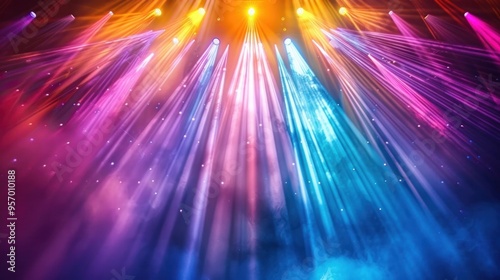Dazzling abstract image depicting a mesmerizing burst of luminous multicolored energy rays emanating from a radiant cosmic portal  The dynamic swirling composition creates a hypnotic