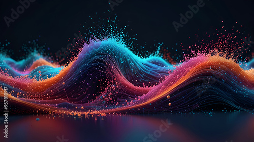 3D render of a digital background visualization of wave particle. Ai generative