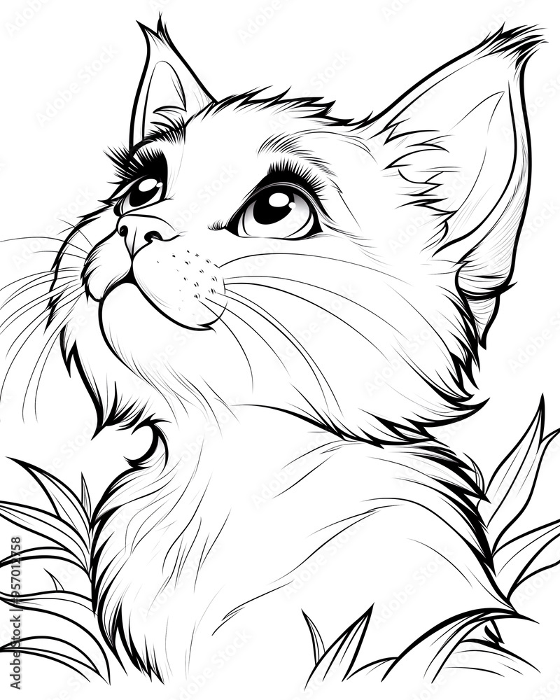 A cat with a cute face is looking at the camera. The cat has a fluffy tail and is sitting in a grassy area A cat with a cute face is looking at the camera. The cat has a fluffy tail and is sitting in a grassy area