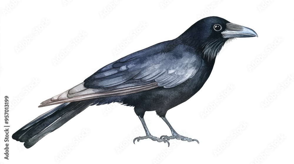 Stunning Watercolor Illustration of a Black Bird Capturing Avian Beauty in Nature Stunning Watercolor Illustration of a Black Bird Capturing Avian Beauty in Nature