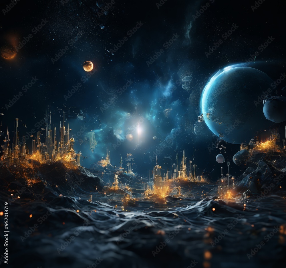 Obraz premium futuristic city in the middle planet