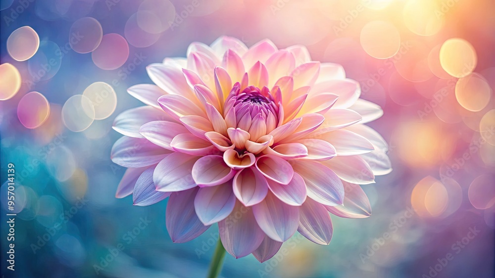 Fototapeta premium Delicate petals unfolding from a vibrant flower against a soft, blurred, and seamless background, creating a sense of natural harmony and serenity.
