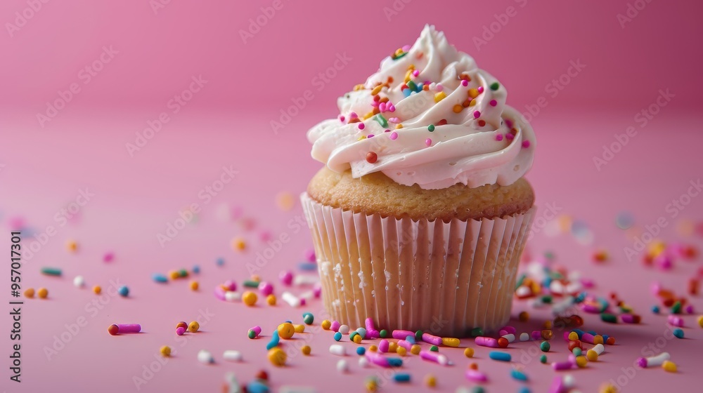 A frosted cupcake with sprinkles A frosted cupcake with sprinkles
