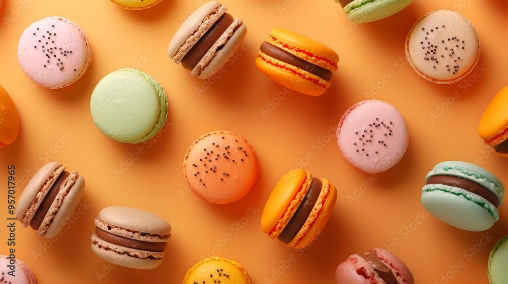 Various colorful of macarons, top view Various colorful of macarons, top view