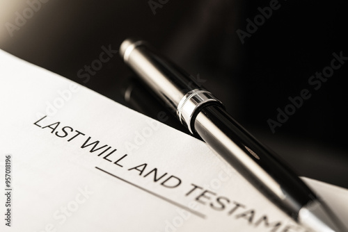 Formal Last Will and Testament Document Close-Up with Luxurious Pen: Essential Legal Paperwork for Estate Planning and Asset Distribution photo