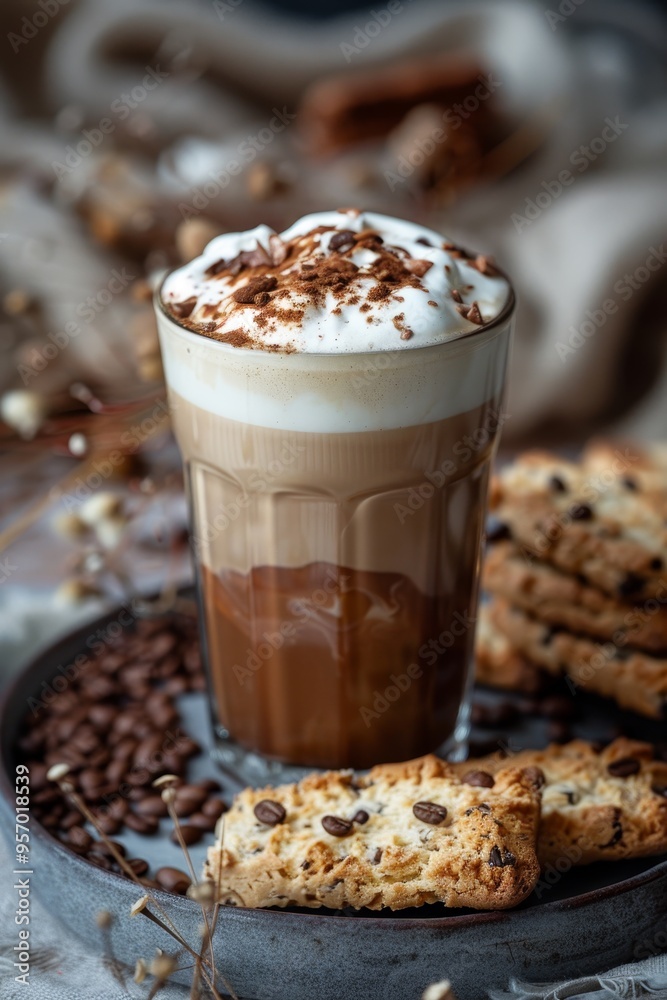Mocha latte with a biscotti Mocha latte with a biscotti