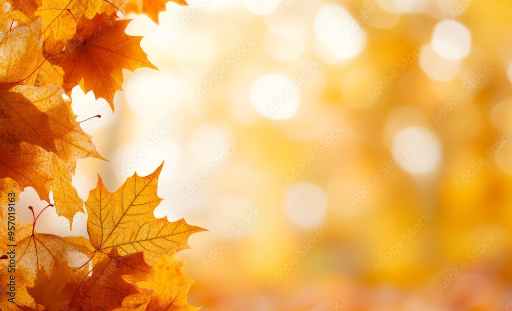 Fototapeta premium Natural autumn maple leaves with colorful foliage in the background.