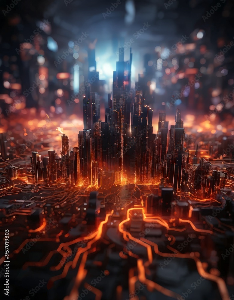 futuristic city with lot lights futuristic city with lot lights