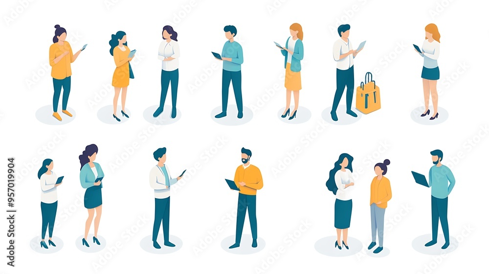 Modern Minimalist People Avatars in Various Interactions - Web Monoline Icons Design